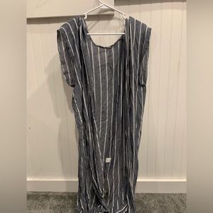 Womens Kimono Duster. Jean color with white stripes.